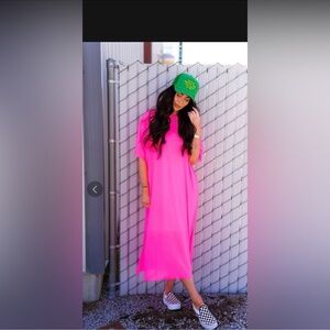 Dressed in LALA Bright Pink Midi Dress